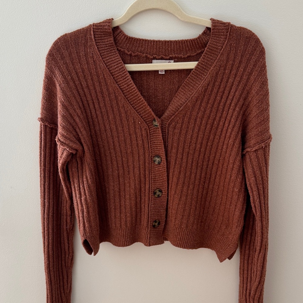 SO Women's Rust Ribbed Cardigan